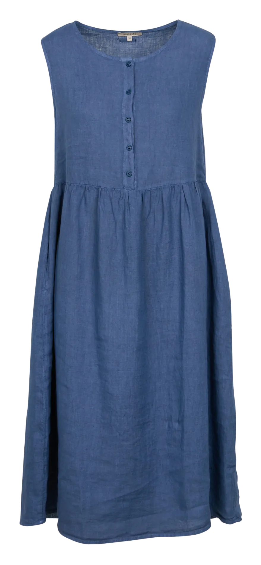 HUMILITY Vestido midi de lino con cuello redondo en azul